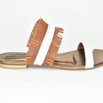 KSFPD 001 Δερματινες Παντοφλες με Κροσια Kαμελ & Λευκο