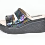 ΚSPPL O1 Μαυρη Δερματινη Παντοφλα/Πλατφορμα με Croco Ιριδιζων Δερμα