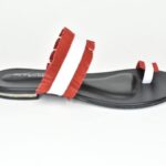 KSFPD 001 Δερματινες Παντοφλες με Κροσια Kοκκινο με Λευκο