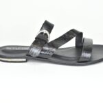 KSFP 05 Μαυρη Δερματινη Παντοφλα με Αναγλυφο Δερμα και Διαγωνιο