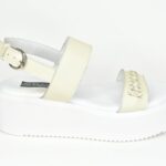 ΚSPL O1 Μπεζ/Λευκη Δερματινη Πλατφορμα με Πλεγμα στο Κουτεπιε