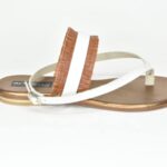 KSFPED 001 Δερματινα Πεδιλα με Κροσια και Δαχτυλο Kαμελ & Λευκο