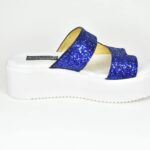 ΚSPPL 05 Λευκη Δερματινη Πλατφορμα με Μπλε Πουλιες/Glitter στο Κουτεπιε