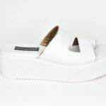 ΚSPPL 05 Λευκη Δερματινη Πλατφορμα με Χρυσο Περιγραμα