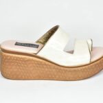 ΚSPPL O1 Mπεζ Croco Δερματινη Παντοφλα/Πλατφορμα με Xρυσο Περιγραμα