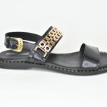 KSF 007 Μαυρα Δερματινα Πεδιλα με Μεταλλικα Χειροποιητα Διακοσμητικα