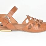 KSF 01200 Καμελ Δερματινα Πεδιλα με Διατρητο Δερμα σε Μεγαλους Κυβους