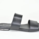 KSFP 0012 Μαυρες Δερματινες Παντοφλες με Διπλη Μπαρετα