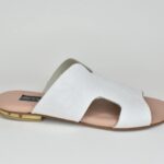 KSFP 06 Λευκη Δερματινη Παντοφλα με Αναγλυφο Δερμα σε Μεγαλο Η