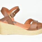 ΚSPL O9 Καμελ Δερματινη Πλατφορμα Χιαστη με Αναγλυφο Δερμα