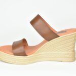 ΚSPL 0010 Καμελ Δερματινη Παντοφλα/Πλατφορμα με Διπλη Μπαρετα και Αναγλυφο Δερμα