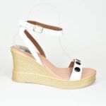 ΚSPL O012 Λευκη Δερματινη Πλατφορμα με Διακοσμητικες Περλες/Λεπτη Μπαρετα