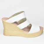 ΚSPL 0011 Λευκη Δερματινη Παντοφλα/Πλατφορμα με Αναγλυφο Δερμα