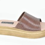 KSFP 019 Καφε/Chocola Δερματινη Παντοφλα με Σχιστο Δερμα