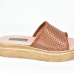 KSFP 018 Ταμπα/Chocolate Δερματινη Παντοφλα με Διατρητο Δερμα