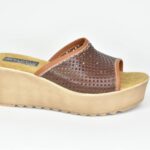 ΚSPL O205 Δερματινες Παντοφλες με Διατρητο Δερμα/Καφε-Ταμπα