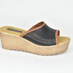 ΚSPL O205 Δερματινες Παντοφλες με Διατρητο Δερμα/Μαυρο