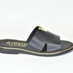 Δερματινες Παντοφλες Artistic με Διακοσμητικo V/ 2108-11 Μαυρο