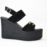 Χειροποιητες Δερματινες Πλατφορμες Castor με Διπλη Μανσεττα και Μεταλλικη Αγκραφα Artistic 1133-11 Mαυρο