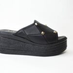 Χειροποιητες Δερματινες Παντοφλες Πλατφορμες  Artistic 1103-01 Μαυρο/Black