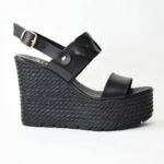 Χειροποιητες Δερματινες Πλατφορμες  Artistic 1133-03 με πλεξουδα κουτεπιε Μαυρο/Black