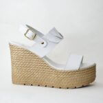 Χειροποιητες Δερματινες Πλατφορμες  Artistic 1133-03 με πλεξουδα κουτεπιε Λευκο/White