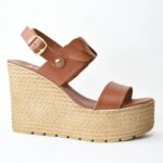 Χειροποιητες Δερματινες Πλατφορμες  Artistic 1133-03 με πλεξουδα κουτεπιε Tαμπα/Taba