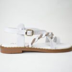 Χειροποιητα Δερματινα Πεδιλα με Ανατομικο Πελμα και Πλεξουδα στο Κουτεπιε  με strass /2108 Λευκο/White