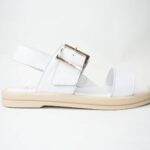 Χειροποιητα Δερματινα Πεδιλα Flatform με Μεγαλη Τοκα Artistic 590-05 Λευκο