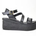 Χειροποιητες Δερματινες Πλατφορμες  με Διαγωνιο και Δαχτυλο Artistic 1103-D Μαυρο