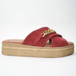 Χειροποιητες Δερματινες Παντοφλες Castor Χιαστι με Διακοσμητικες Αλυσιδες Artistic 1021 Κοκκκινο