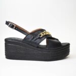 Χειροποιητες Δερματινες Πλατφορμες με Δικοσμητικες Αλυσιδες Artistic 1103-09 Μαυρο
