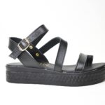 Χειροποιητα Δερματινα Πεδιλα Artistic 2111-D με Διαγωνιο και Δαχτυλο Μαυρο