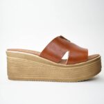 Χειροποιητες Δερματινες Παντοφλες Πλατφορμες με Διακοσμητικο V Artistic 1103-V Ταμπα