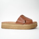 Χειροποιητες Δερματινες Παντοφλες Με Μεγαλη Φασα και Διακοσμητικο V Artistic 2097-V Ταμπα