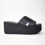 Χειροποιητες Δερματινες Παντοφλες Πλατφορμες με Διακοσμητικο V Artistic 1103-V Μαυρο/Black