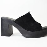 Χειροποιητα Δερματινα Mules με Φαρδυ Τακουνι Μαυρο/Black Castor Artistic 3001-43