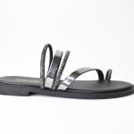 Χειροποιητες Δερματινες Παντοφλες με Δερμα Καθερευτη και Strass Ιoannis 131 Mαυρο/Black