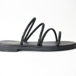 Χειροποιητες Δερματινες Παντοφλες με Strass Artistic 100 Mαυρο/Black