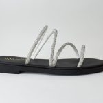 Χειροποιητες Δερματινες Παντοφλες με Strass Artistic 100 Ασημι