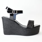 Χειροποιητες Δερματινες Πλατφορμες με Διακομητικα Strass/Mat Δερμα και Λουστριν Artistic 1133-31 Mαυρο/Black