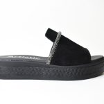 Χειροποιητες Δερματινες  Παντοφλες Castor με Μεγαλη Φασα και Διακοσμητικη Λωριδα Strass 2097-10Κ Μαυρο/Βlack