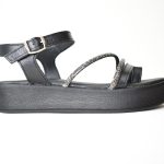 Χειροποιητα Δερματινα Πεδιλα Flatform με Strass και Μπαρετα με Δαχτυλο Artistic 1165-30 Μαυρο/Black