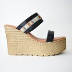 ΚSPL 2023-1 Χειροποιητες Πλατφορμες Παντοφλες με Κεντηματα και Strass/Μαυρο-Black