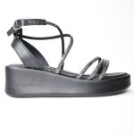 Χειροποιητα Δερματινα Πεδιλα/Πλατφορμες με Strass  Artistic 1175-33 Mαυρο/Black