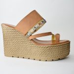 ΚSPL 2023-2-1 Χειροποιητες Πλατφορμες Παντοφλες με Κεντηματα και Strass/Φυσικο Ταμπα-Natural Taba