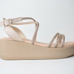 Χειροποιητα Δερματινα Πεδιλα/Πλατφορμες με Strass  Artistic 1175-33 Nude