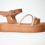 Χειροποιητα Δερματινα Πεδιλα Flatform με Strass και Μπαρετα με Δαχτυλο Artistic 1165-30 Tαμπα/Taba