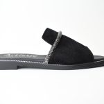 Χειροποιητες Δερματινες Παντοφλες Castor με Strass με Αλυσιδα Strass Artistic 2108-10 K Μαυρο/Black