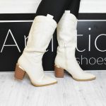 Μποτες Cowboy με Φαρδυ Τακουνι 8550 Mπεζ/Beige